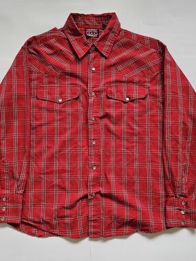 Vintage-Inspired Red Plaid Long-Sleeve Button-Down Shirt Sz. XL